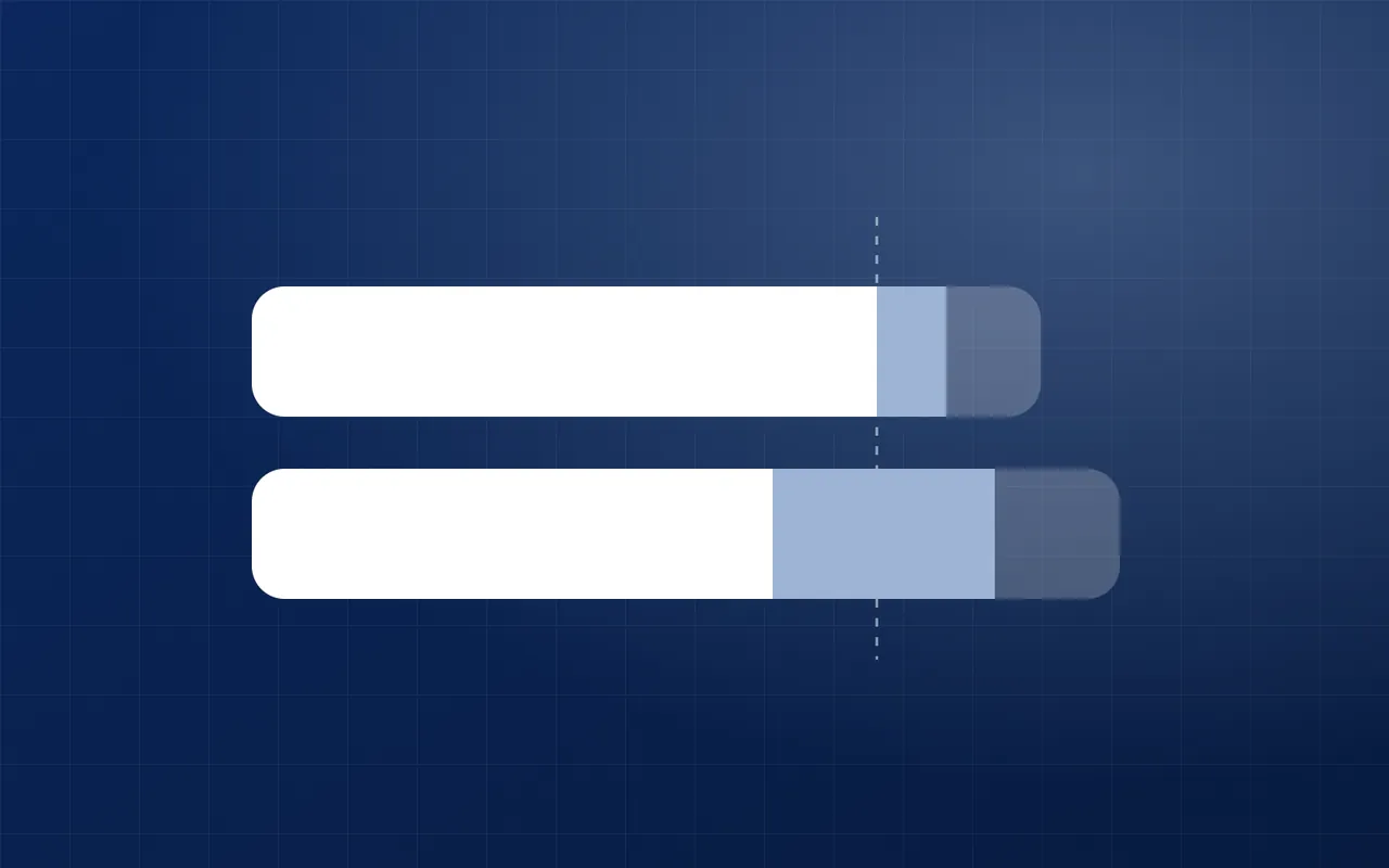 Two horizontal bars representing two purchase offers and the part of each one received on signing
